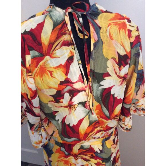 New NWT Figeroa Flower Flutter Sleeve Tiered Sunflower Floral Large Lined - Picture 8 of 9